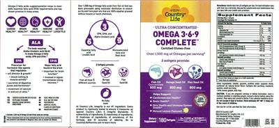 Photo of the Country Life Ultra Concentrated Omega 3-6-9 Complete Natural Lemon Flavored! label