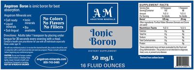 Photo of the AM Angstrom Minerals Ionic Boron label
