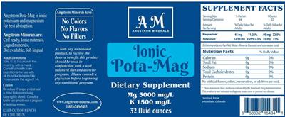 Photo of the AM Angstrom Minerals Ionic Pota-Mag label