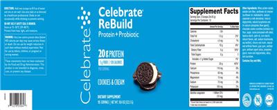 Label of Celebrate ReBuild Cookies & Cream