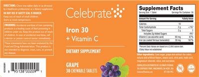 Photo of the Celebrate Iron 30 + Vitamin C Grape label