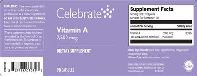 Photo of the Celebrate Vitamin A 7,500 mcg label