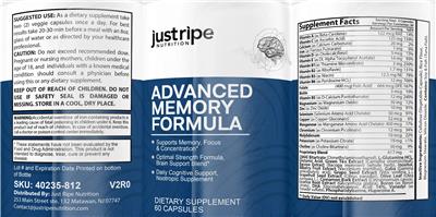 Photo of the Just Ripe Nutrition Advanced Memory Formula label