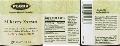 Photo of the Flora Bilberry Extract label