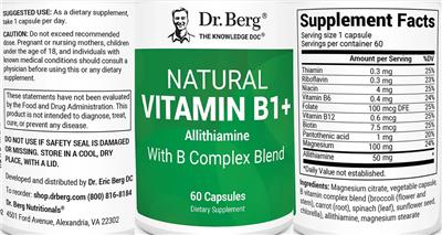 Photo of the Dr. Berg Natural Vitamin B1+ label