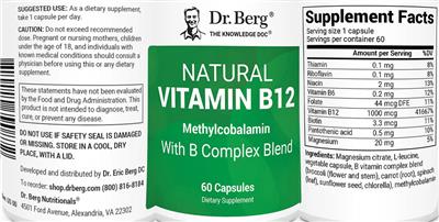 Photo of the Dr. Berg Natural Vitamin B12 label