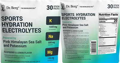 Photo of the Dr. Berg Sports Hydration Electrolyes Raspberry & Lemon Flavor label