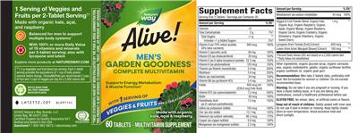 Photo of the Nature's Way Alive! Garden Goodness Men's Multi-Vitamin label