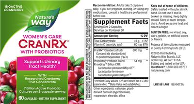 Label of CranRx Women's Care with Probiotics