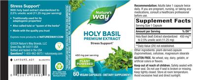Photo of the Nature's Way Holy Basil 450 mg label