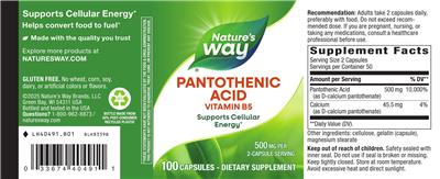 Photo of the Nature's Way Pantothenic Acid label