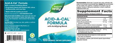 Photo of the Nature's Way Acid-A-Cal Formula label