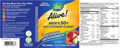 Photo of the Nature's Way Alive! Men's 50+ Multivitamin Gummy label