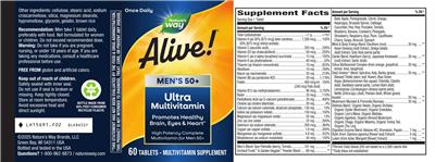 Photo of the Nature's Way Alive! Men's 50+ Ultra Potency Complete Multivitamin label