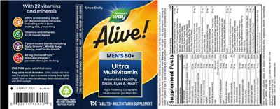 Photo of the Nature's Way Alive! Men's 50+ Ultra Potency Complete Multivitamin label