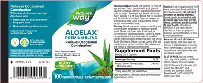 Photo of the Nature's Way AloeLax with Fennel Seed 340 mg label