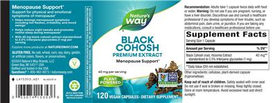 Photo of the Nature's Way Black Cohosh 40 mg label