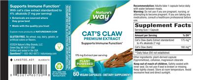 Photo of the Nature's Way Cat's Claw 175 mg label