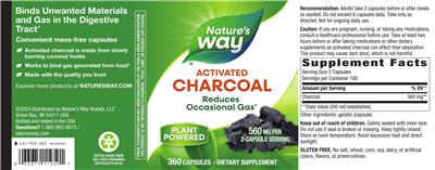 Photo of the Nature's Way Charcoal Activated 560 mg label