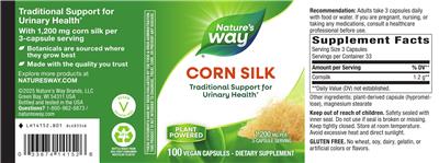 Photo of the Nature's Way Corn Silk 1,200 mg label