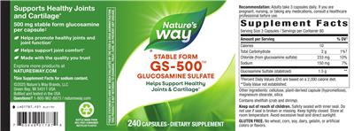 Photo of the Nature's Way GS-500 Glucosamine Sulfate label