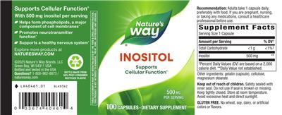 Photo of the Nature's Way Inositol 500 mg label