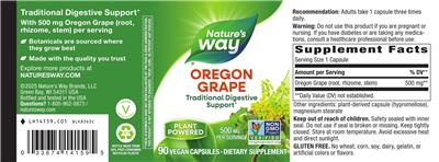 Photo of the Nature's Way Oregon Grape 500 mg label