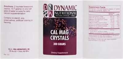 Photo of the DNA Dynamic Nutritional Associates Cal Mag Crystals label