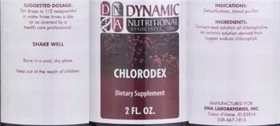 Photo of the DNA Dynamic Nutritional Associates Chlorodex label