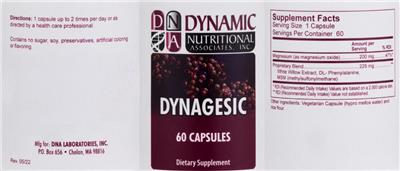 Photo of the DNA Dynamic Nutritional Associates Dynagesic label