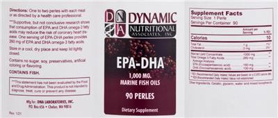 Photo of the DNA Dynamic Nutritional Associates EPA-DHA label