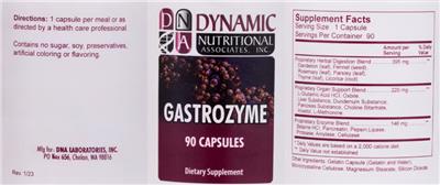 Photo of the DNA Dynamic Nutritional Associates Gastrozyme label