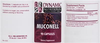 Photo of the DNA Dynamic Nutritional Associates Muconell label
