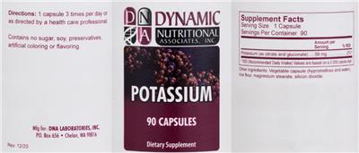 Photo of the DNA Dynamic Nutritional Associates Potassium label
