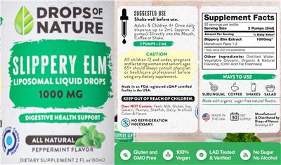 Photo of the Drops of Nature Slipprey Elm Liposomal Drops 1000 mg Peppermint Flavor label