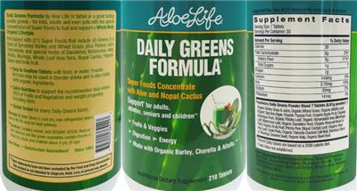 Label of Daily Greens Formula
