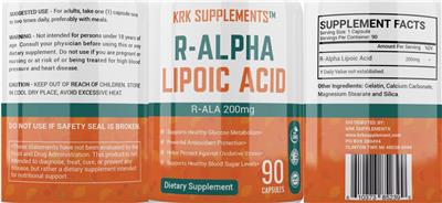 Photo of the KRK Supplements R-Alpha Lipoic Acid 200 mg label