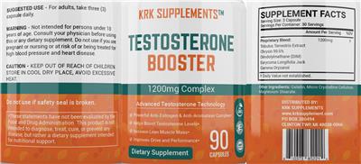 Photo of the KRK Supplements Testosterone Booster 1200 mg label