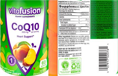 Photo of the vitafusion CoQ10 200 mg Natural Peach Flavor label