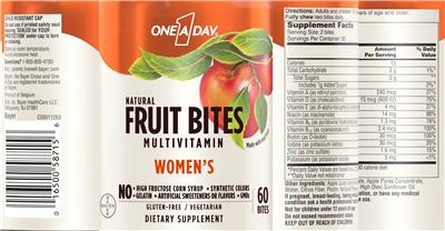Photo of the Bayer One A Day Women's Natural Fruit Bites Multivitamin label