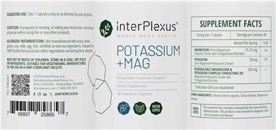 Photo of the InterPlexus Whole Body Health Potassium + Mag label