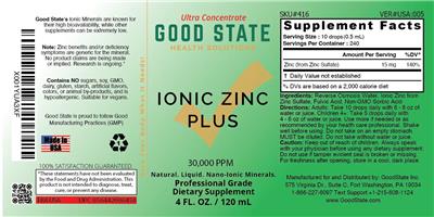 Photo of the Good State Ionic Zinc Plus 30,000 PPM label