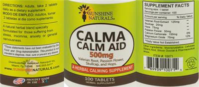 Photo of the Sunshine Naturals Calm Aid 500 mg label