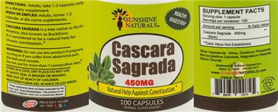 Photo of the Sunshine Naturals Cascara Sagrada 450 mg label