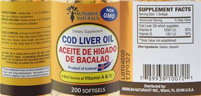 Photo of the Sunshine Naturals Cod Liver Oil label