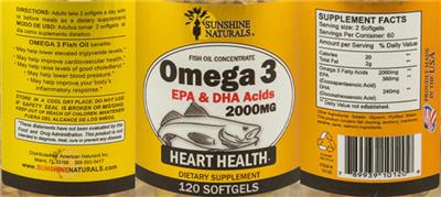 Photo of the Sunshine Naturals Omega-3 EPA & DHA Acids 2000 mg label