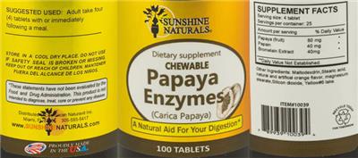 Photo of the Sunshine Naturals Papaya Enzymes Chewable label