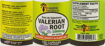 Photo of the Sunshine Naturals Valerian Root 1000 mg label