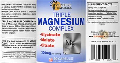 Photo of the Sunshine Naturals Triple Magnesium Complex 300 mg label
