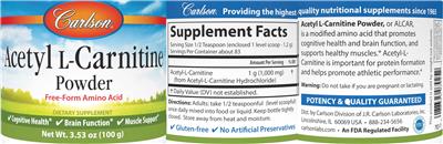 Photo of the Carlson Acetyl L-Carnitine Powder label